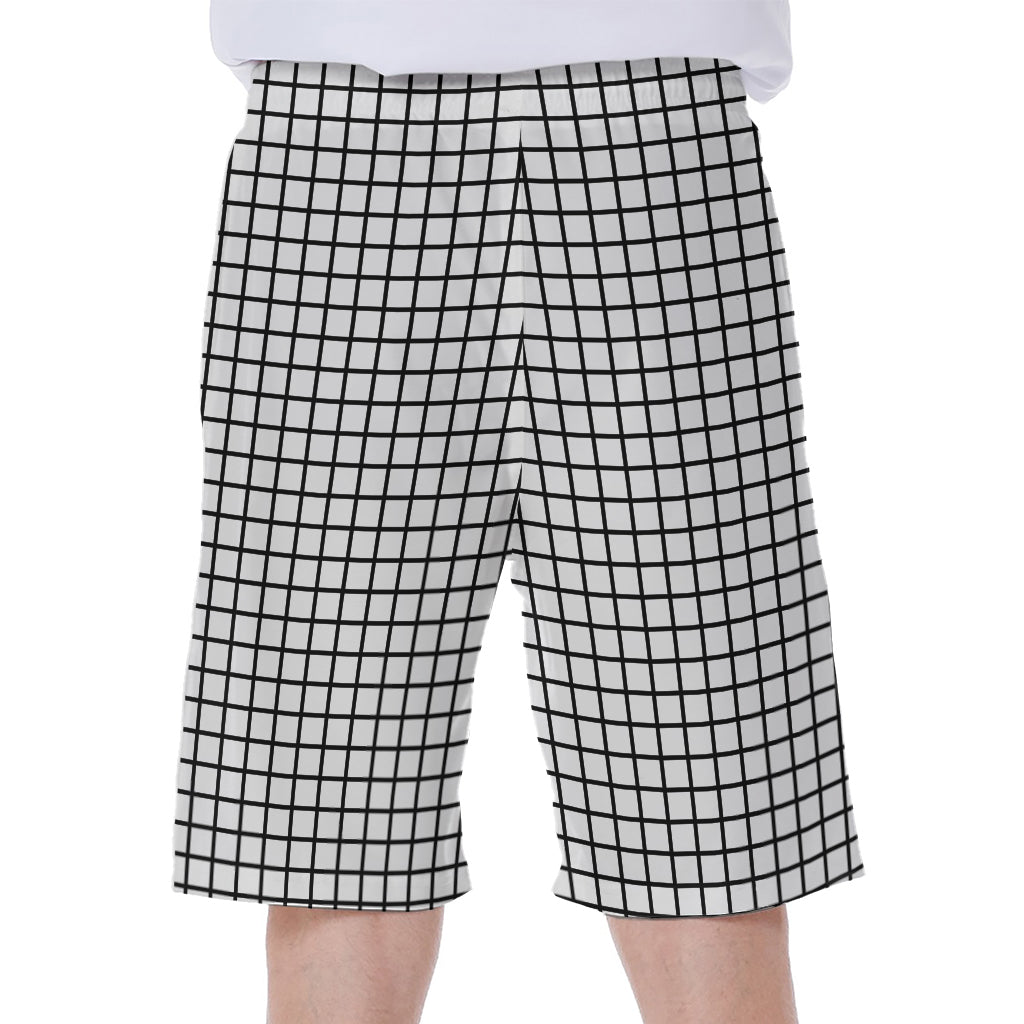 Black And White Windowpane Pattern Print Men's Beach Shorts
