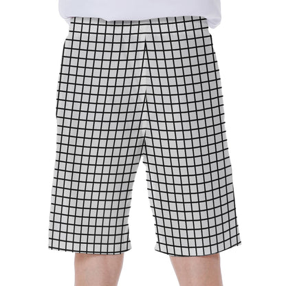 Black And White Windowpane Pattern Print Men's Beach Shorts
