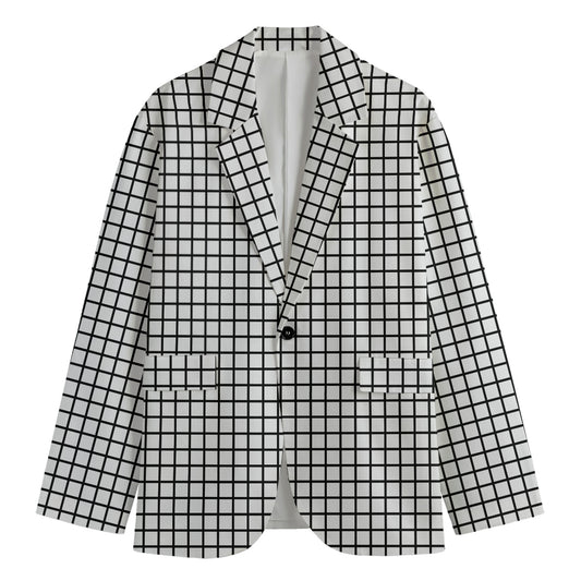 Black And White Windowpane Pattern Print Men's Blazer