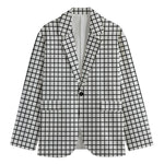 Black And White Windowpane Pattern Print Men's Cotton Blazer