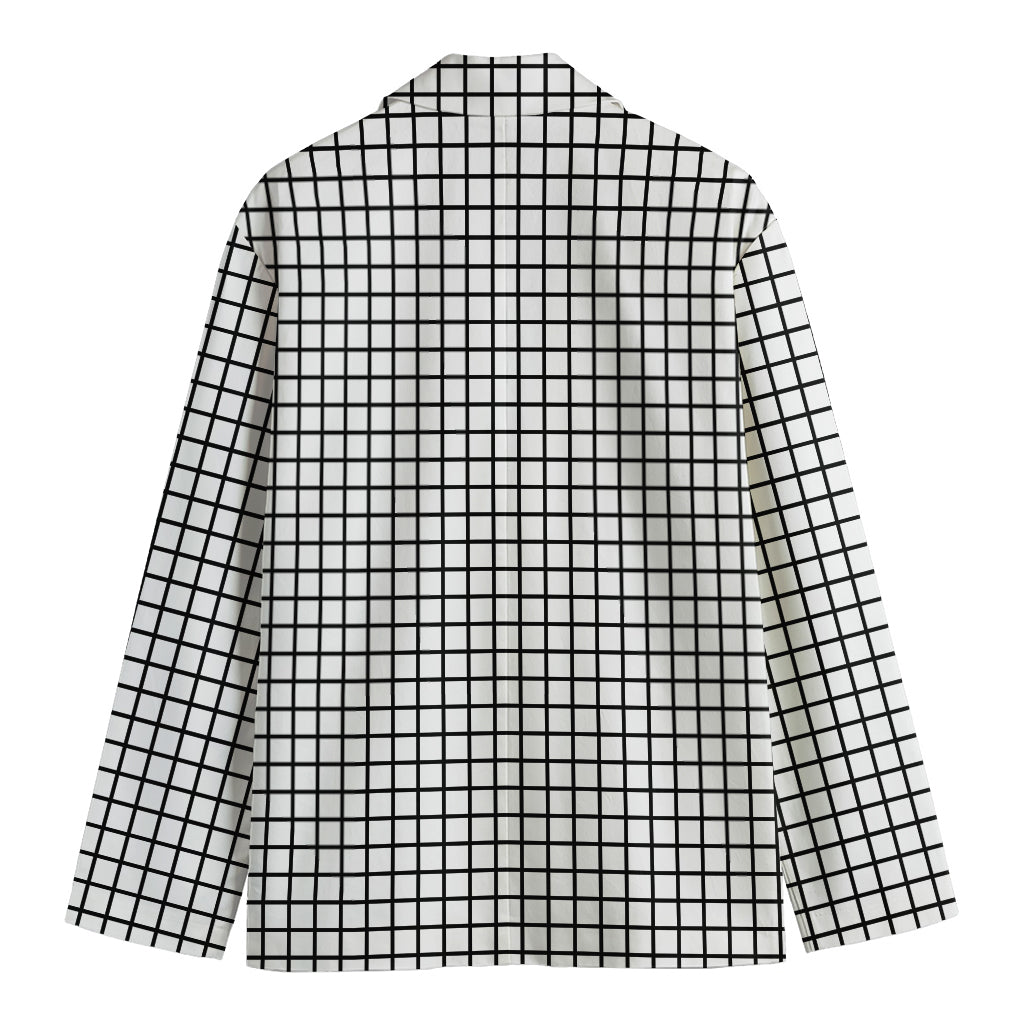 Black And White Windowpane Pattern Print Men's Cotton Blazer