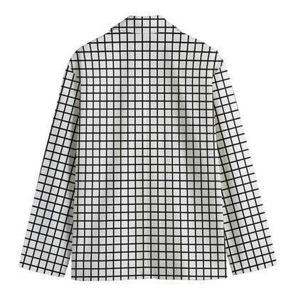 Black And White Windowpane Pattern Print Men's Cotton Blazer