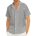 Black And White Windowpane Pattern Print Men's Deep V-Neck Shirt