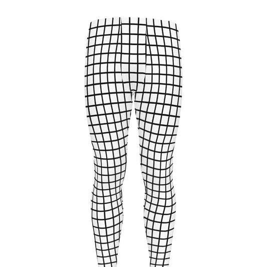 Black And White Windowpane Pattern Print Men's leggings