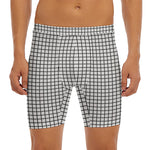 Black And White Windowpane Pattern Print Men's Long Boxer Briefs