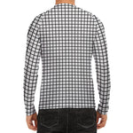 Black And White Windowpane Pattern Print Men's Long Sleeve Rash Guard