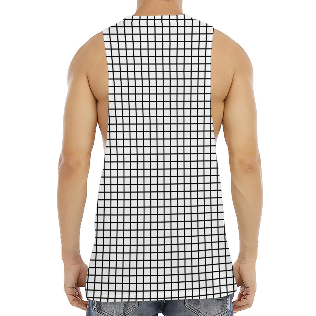 Black And White Windowpane Pattern Print Men's Muscle Tank Top