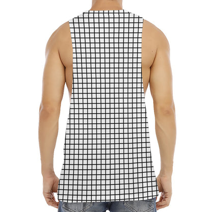 Black And White Windowpane Pattern Print Men's Muscle Tank Top