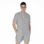 Black And White Windowpane Pattern Print Men's Rompers