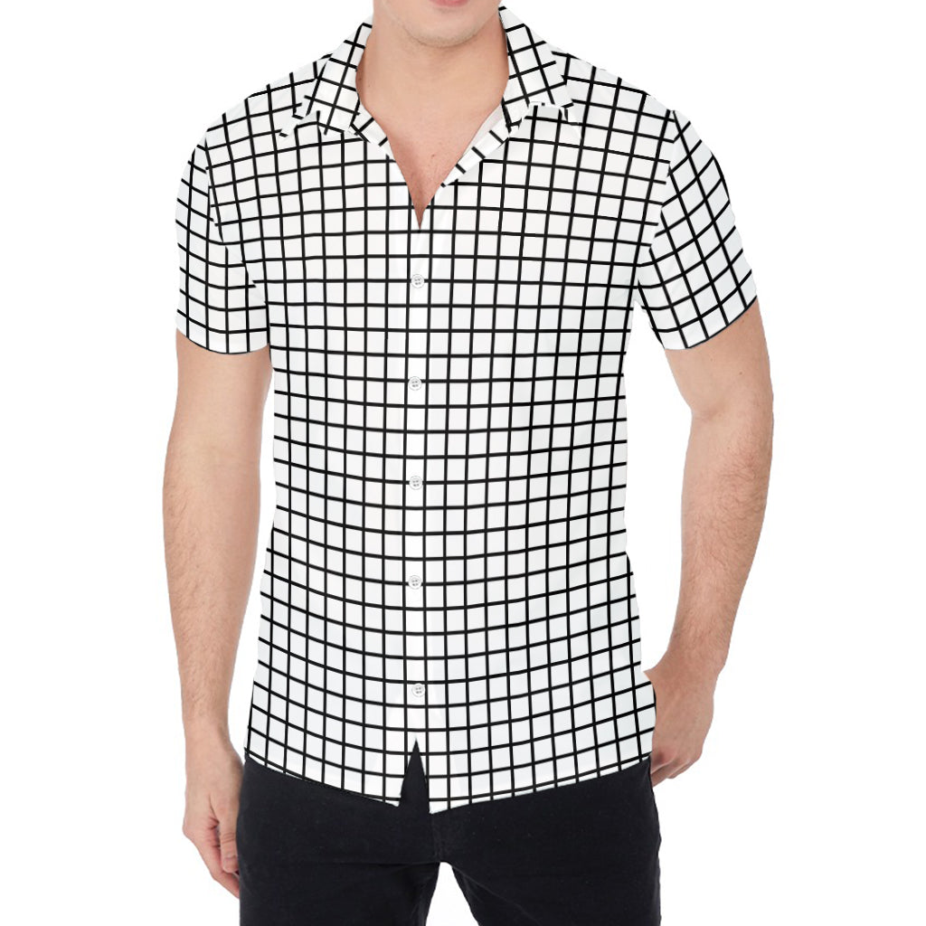 Black And White Windowpane Pattern Print Men's Shirt