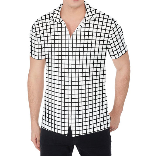 Black And White Windowpane Pattern Print Men's Shirt