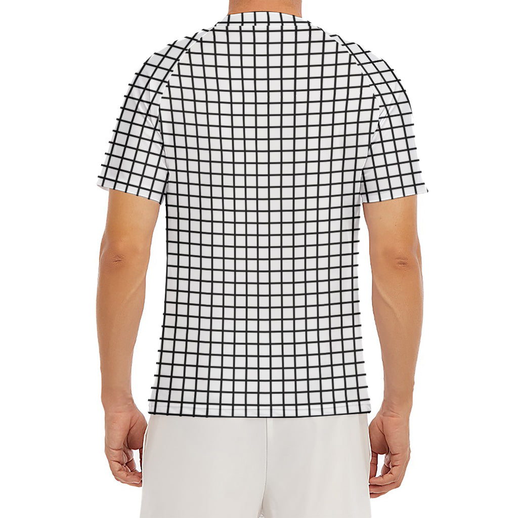 Black And White Windowpane Pattern Print Men's Short Sleeve Rash Guard