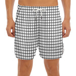 Black And White Windowpane Pattern Print Men's Split Running Shorts