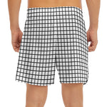 Black And White Windowpane Pattern Print Men's Split Running Shorts