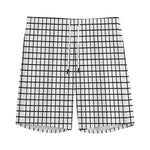Black And White Windowpane Pattern Print Men's Sports Shorts