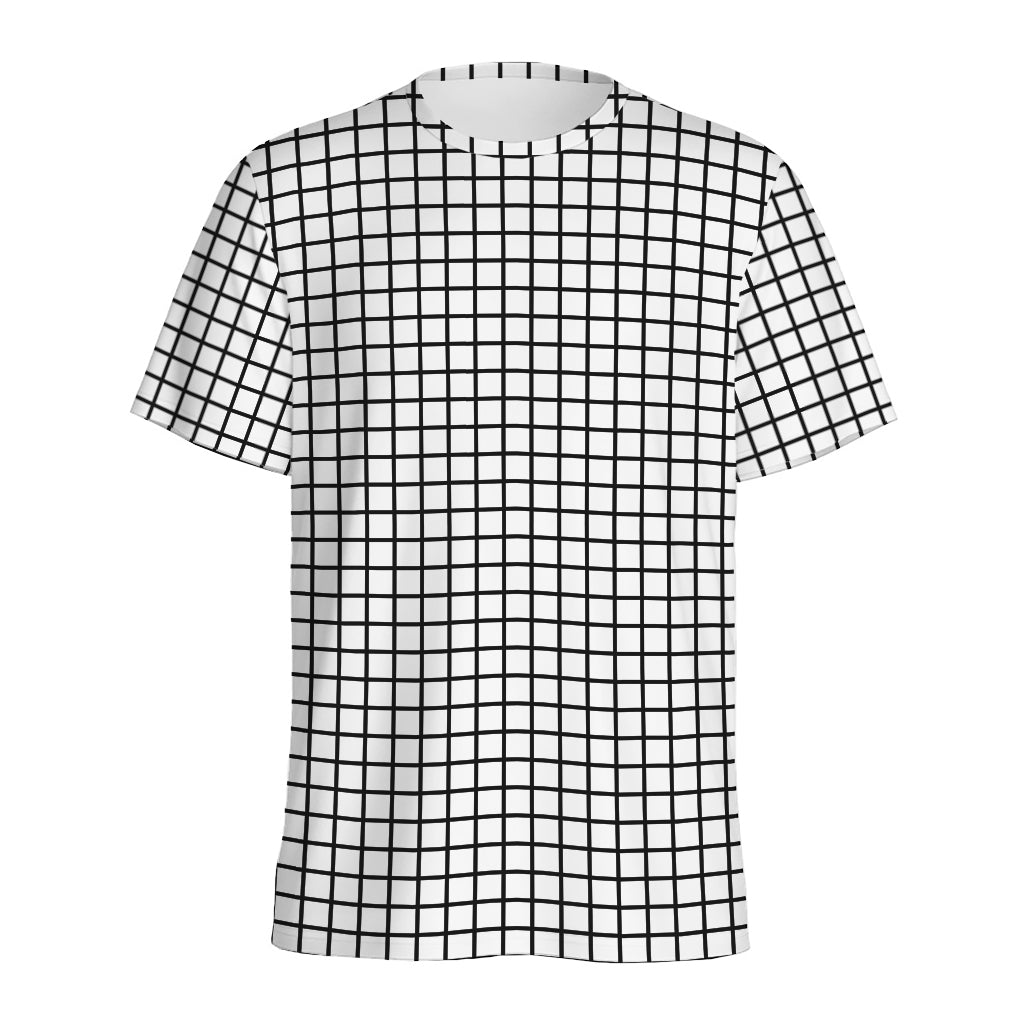 Black And White Windowpane Pattern Print Men's Sports T-Shirt