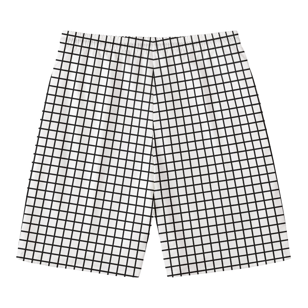 Black And White Windowpane Pattern Print Men's Swim Trunks