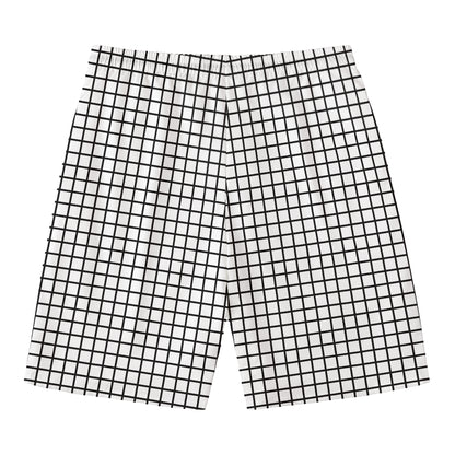 Black And White Windowpane Pattern Print Men's Swim Trunks