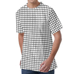 Black And White Windowpane Pattern Print Men's Velvet T-Shirt