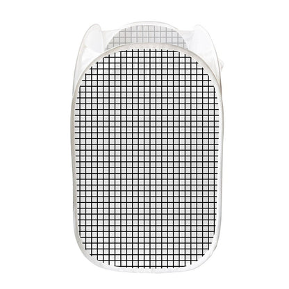 Black And White Windowpane Pattern Print Mesh Laundry Hamper