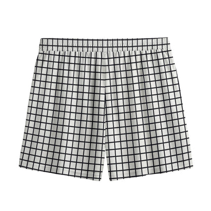 Black And White Windowpane Pattern Print Mesh Shorts