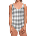 Black And White Windowpane Pattern Print One Piece Swimsuit