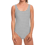 Black And White Windowpane Pattern Print One Piece Swimsuit