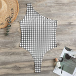 Black And White Windowpane Pattern Print One Shoulder Bodysuit