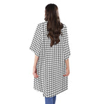 Black And White Windowpane Pattern Print Open Front Beach Cover Up