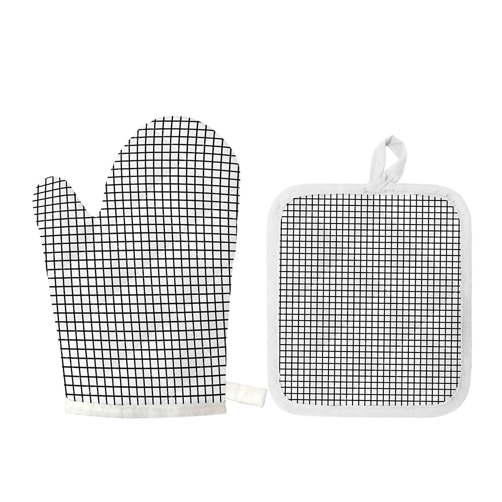 Black And White Windowpane Pattern Print Oven Mitt And Pot Holder Set