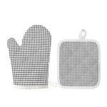 Black And White Windowpane Pattern Print Oven Mitt And Pot Holder Set