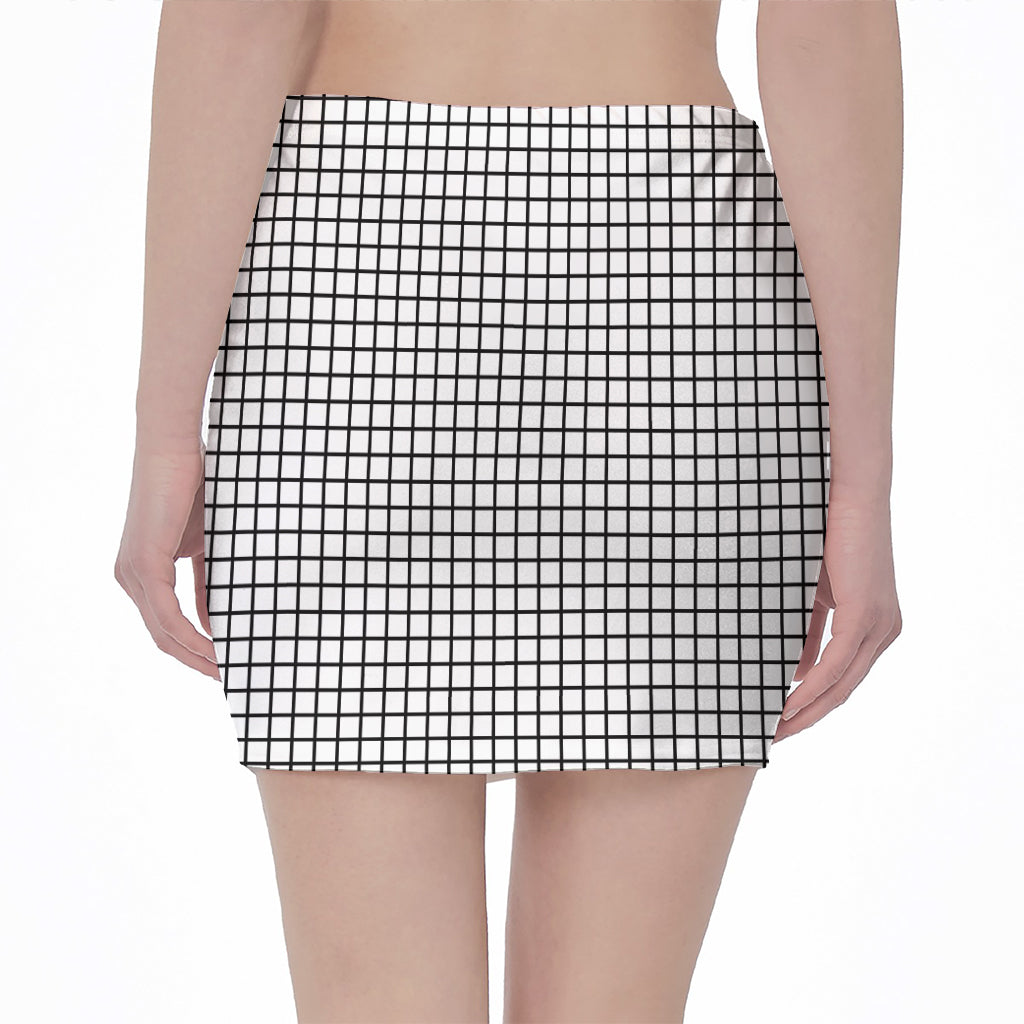 Black And White Windowpane Pattern Print Pencil Mini Skirt