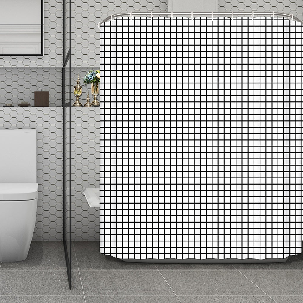 Black And White Windowpane Pattern Print Polyester Shower Curtain