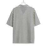 Black And White Windowpane Pattern Print Rayon Hawaiian Shirt