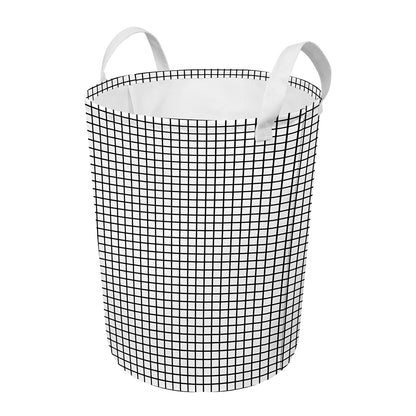 Black And White Windowpane Pattern Print Round Laundry Basket