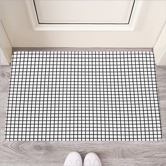 Black And White Windowpane Pattern Print Rubber Doormat
