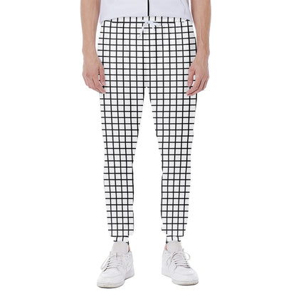 Black And White Windowpane Pattern Print Scuba Joggers