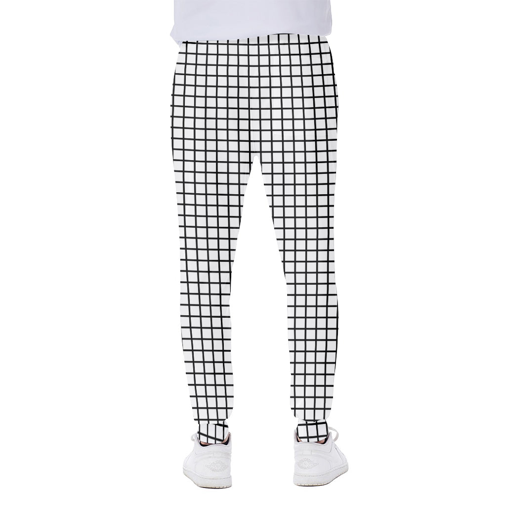 Black And White Windowpane Pattern Print Scuba Joggers