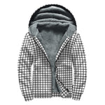 Black And White Windowpane Pattern Print Sherpa Lined Zip Up Hoodie