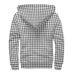 Black And White Windowpane Pattern Print Sherpa Lined Zip Up Hoodie