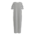 Black And White Windowpane Pattern Print Short Sleeve Long Nightdress