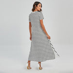 Black And White Windowpane Pattern Print Short Sleeve Maxi Dress
