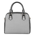 Black And White Windowpane Pattern Print Shoulder Handbag