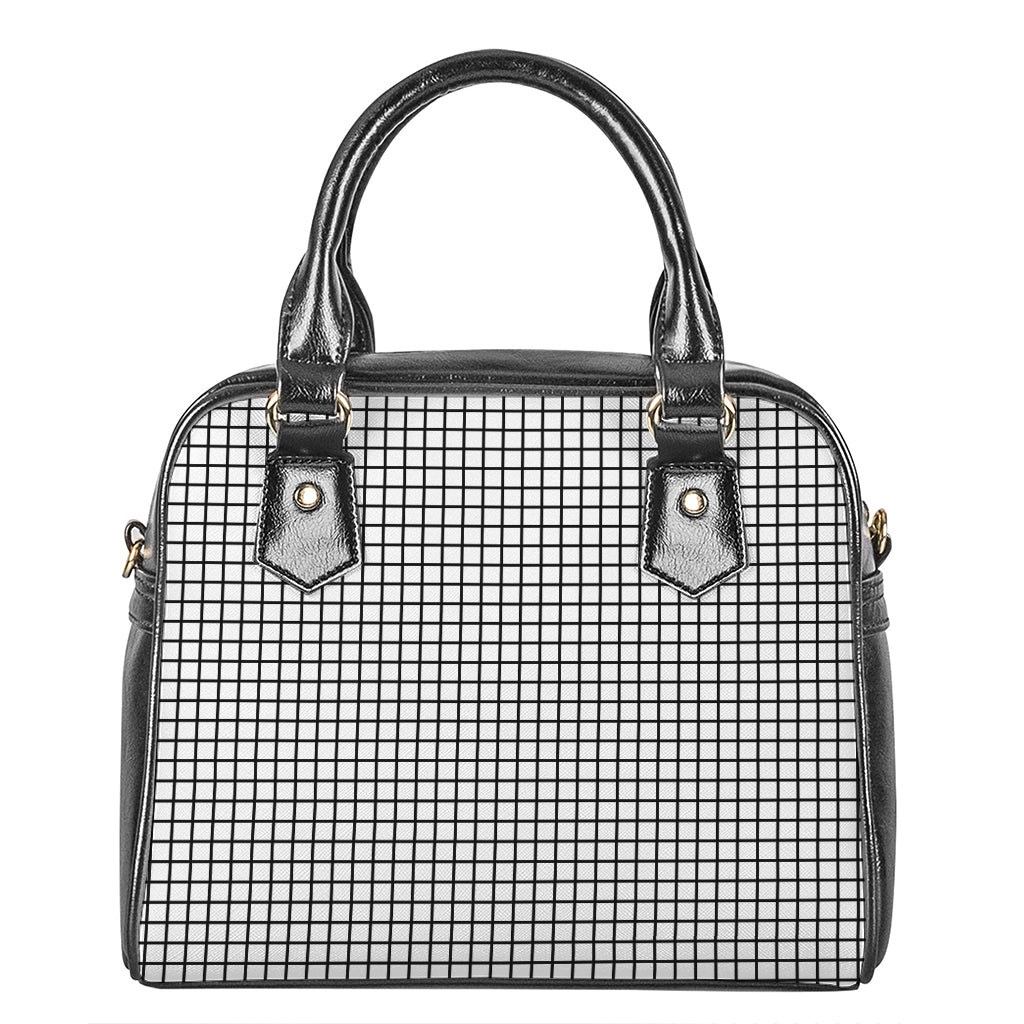 Black And White Windowpane Pattern Print Shoulder Handbag