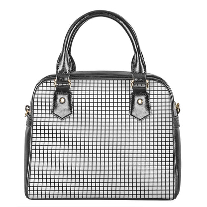 Black And White Windowpane Pattern Print Shoulder Handbag
