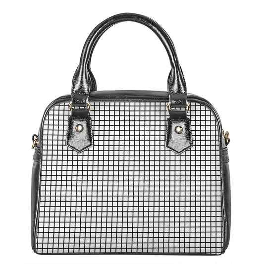 Black And White Windowpane Pattern Print Shoulder Handbag