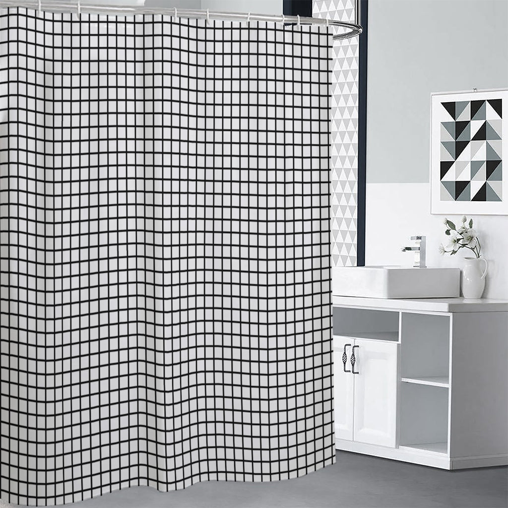 Black And White Windowpane Pattern Print Shower Curtain