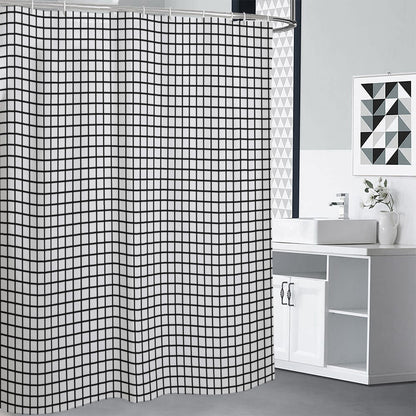 Black And White Windowpane Pattern Print Shower Curtain