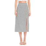 Black And White Windowpane Pattern Print Side Slit Midi Skirt