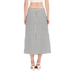 Black And White Windowpane Pattern Print Side Slit Midi Skirt